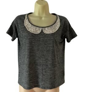 Pins + Needles Crochet Collar T Shirt Size XS Preppy Cottagecore